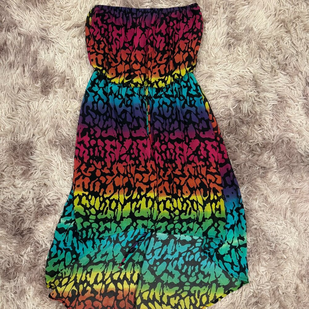 Rainbow Aztec Leopard Print Strapless Short Dress